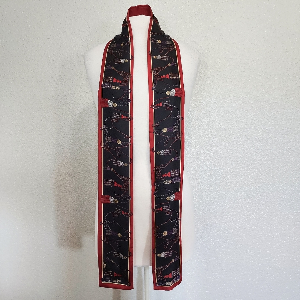 Talbots Red Tassel Print 100% Silk Scarf - Picture 3 of 6
